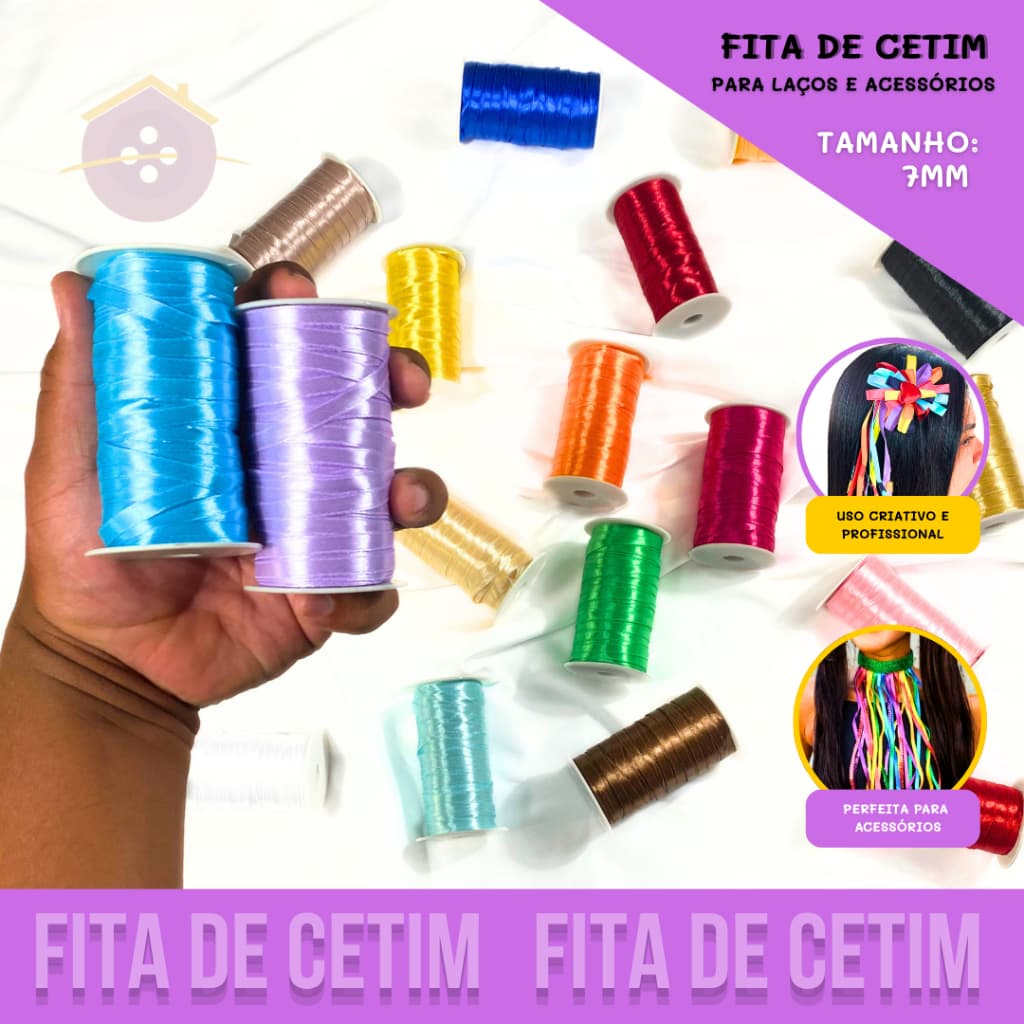 Fita de Cetim Lisa - 7mm - Rolo C/100 Metros