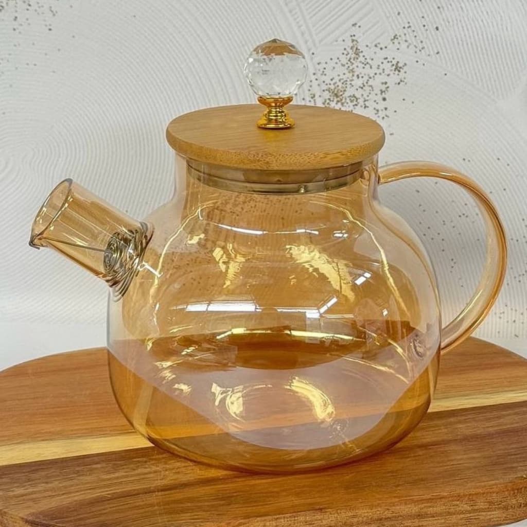 Chaleira Luxo Vidro Borossilicato Âmbar Bule com Tampa 1 Litro Jarra Chá Suco Decorativa