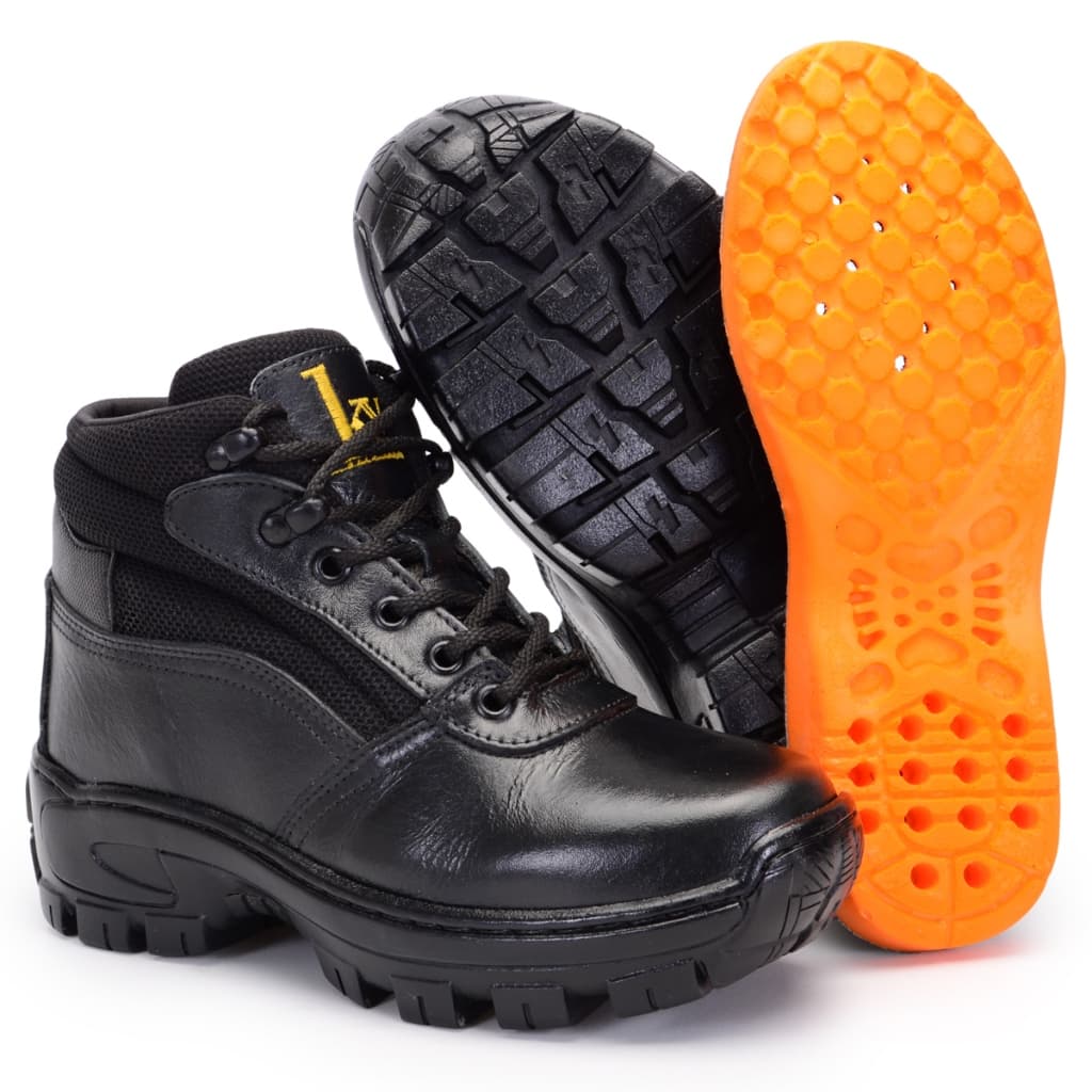Bota De Segurança  Coturno Militar Conforto Costurado Reforçado Couro Legítimo - Masculino e Feminino - Preto