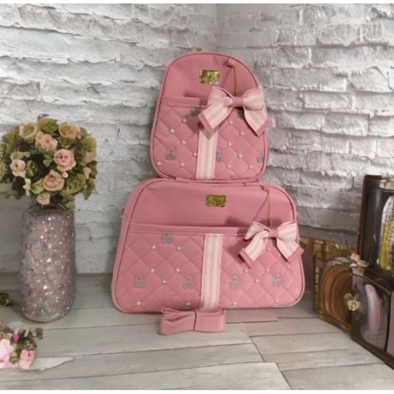 bolsas Maternidade com 2pcs de pérolas, bolsa G e mochila, de costa.  ✅ Envio Imediato