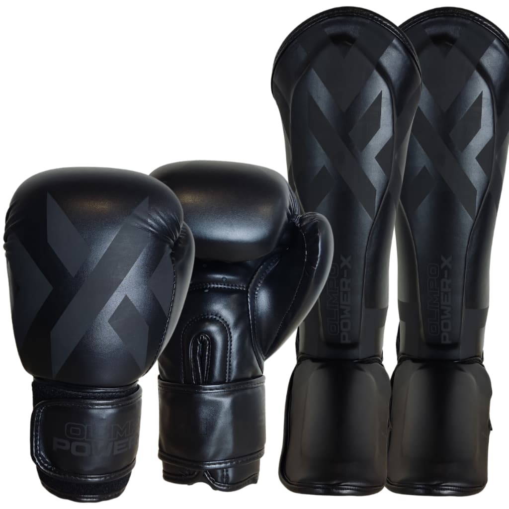 Kit de Muay Thai Luva + Caneleira Profissional Power-X Olimpo Esportes