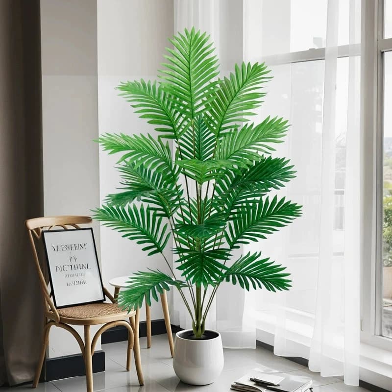 Planta Artificial de Palmeira Tropical  24 Folhas Decoração Realista para Sala, Escritório e Jardim