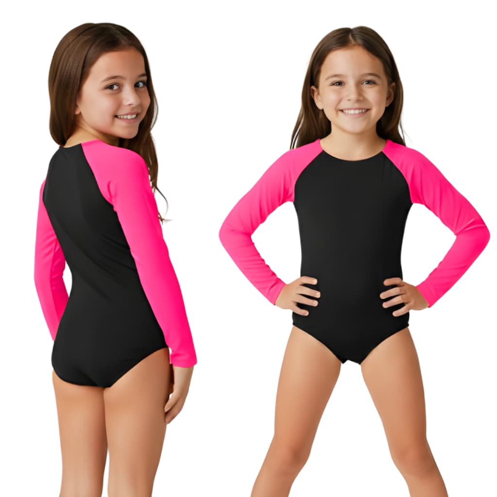 Maiô Infantil Feminino Manga Longa Para Praia ou Piscina Confortavel Com Proteção UV