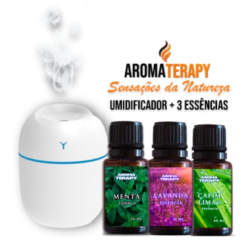 Kit de Umidificador Aromatizador com 3 Essências | Difusor de Ambient + Essências Aromatizantes 20ml