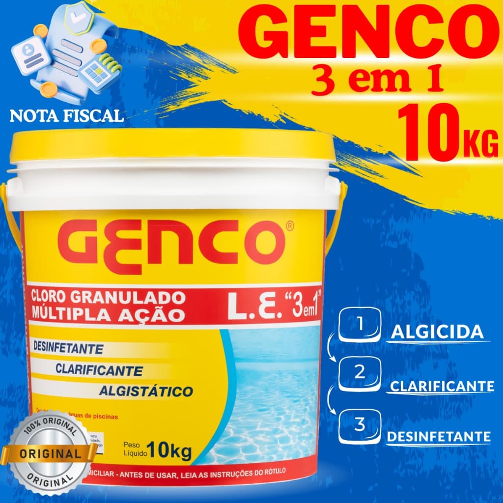 Cloro Granulado Múltipla Ação 3 em 1 10 kg – Genco Maximo 1 Unidade Por Compra