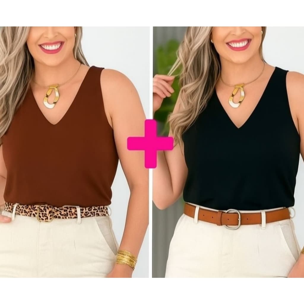 Kit com 2 Blusas Regata Alça LARGA Duna Soltinha