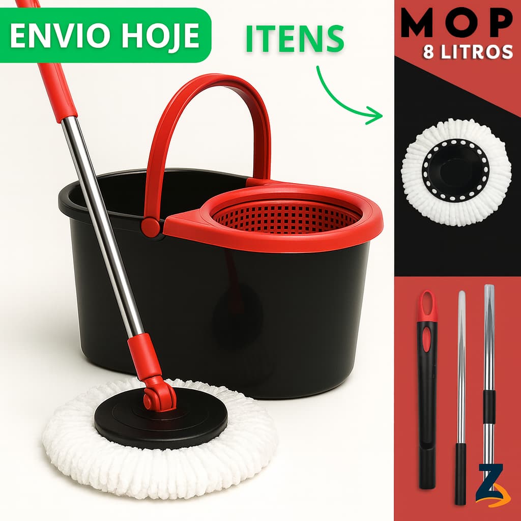 Mop Giratório Cleaner Profissional 8 Litros Cesto Rodo Esfregão Limpeza Facil
