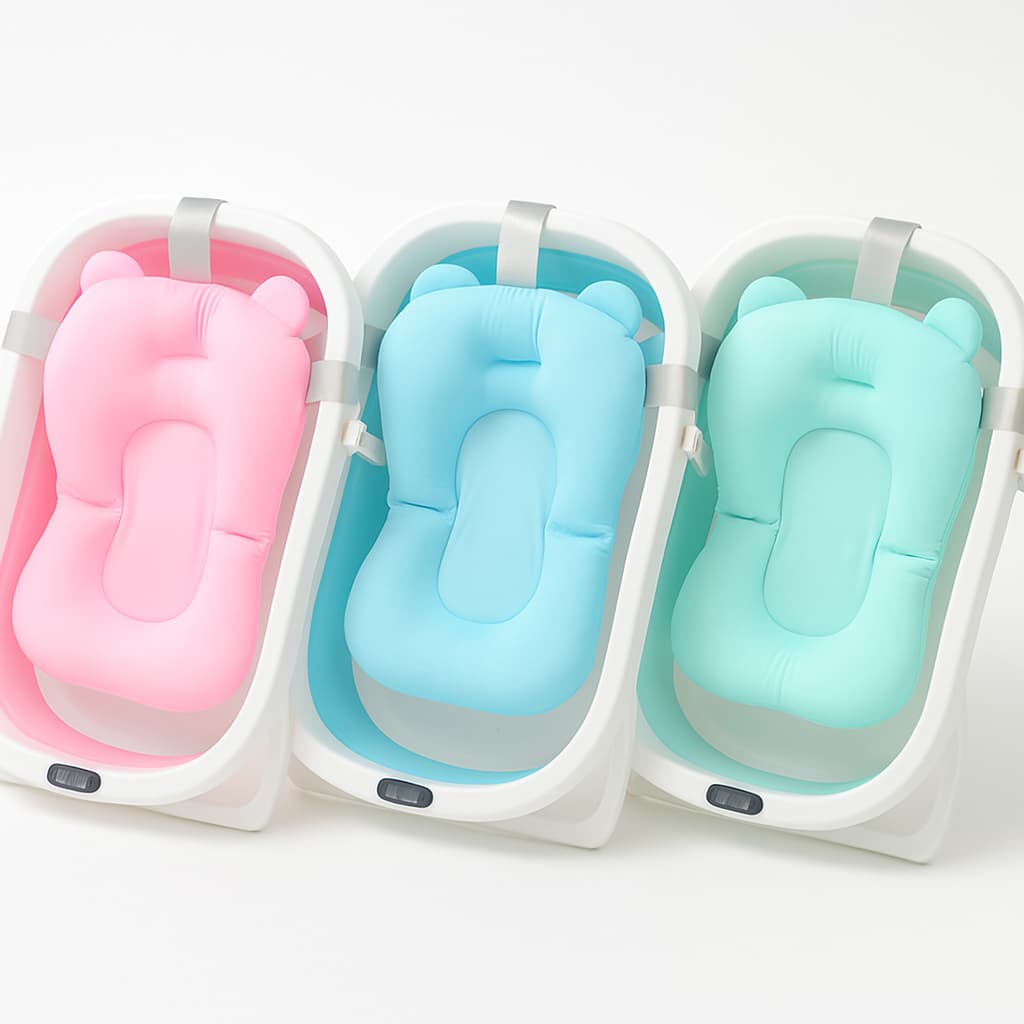 Banheira Bebê Portátil Dobrável Com TERMÔMETRO Infantil Confortável Segura + Almofada De Banho