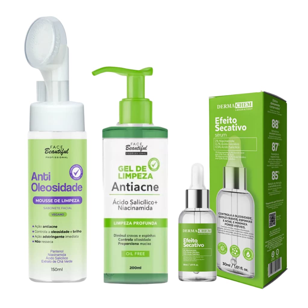 Kit Limpeza de Pele Oleosa Skin Care Sérum Secativo Controle Acne