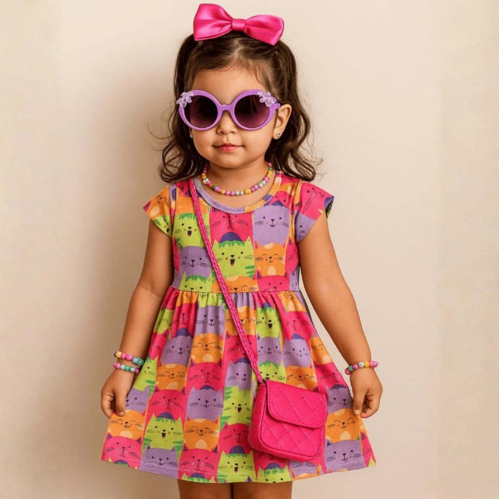 Vestido Infantil Menina Gatinho |  Vestido Infantil Tamanho 1 ao 10 | Vestido Menina Confortável | Vestido Fresquinho
