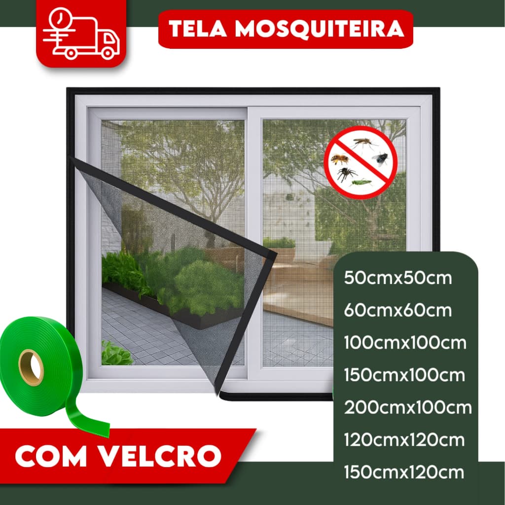 Tela Mosquiteira Com Velcro em Fibra de Vidro Para Janelas Contra Insetos Mosquitos e Pernilongos
