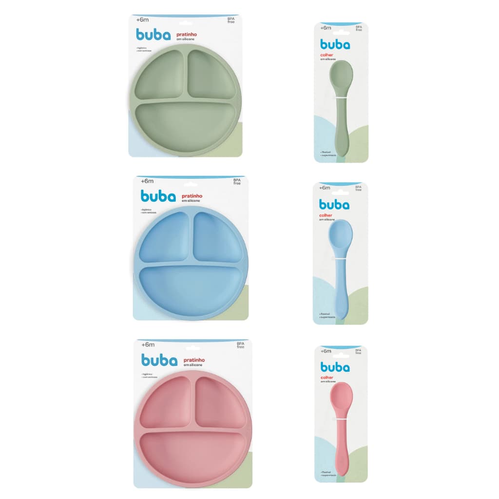 KIT INTRODUÇÃO ALIMENTAR PRATO COM VENTOSA + COLHER BUBA