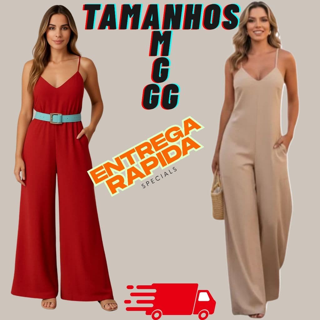 Macacão Pantalona Elegante Social Feminina Com Alças Finas Moda Verão