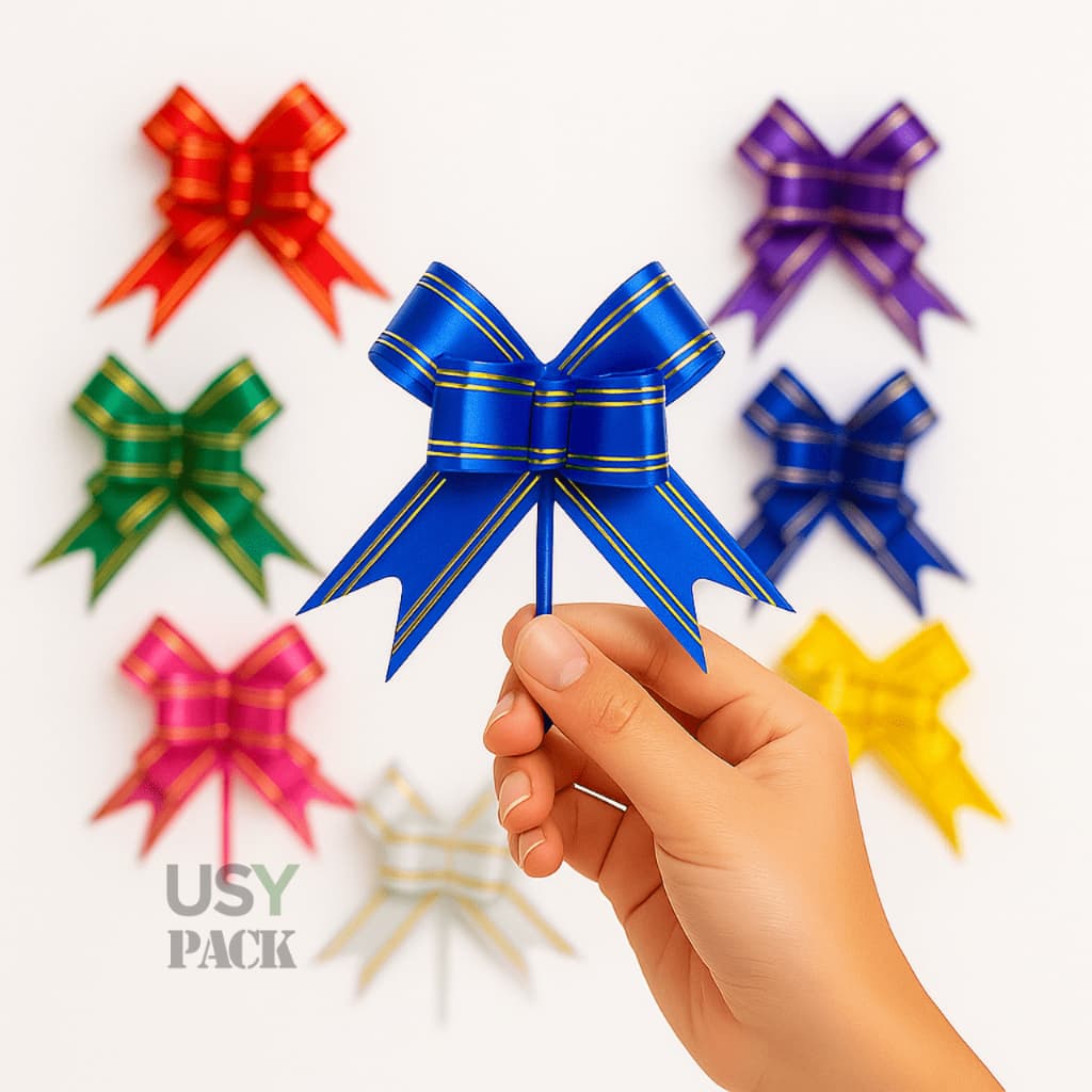 LAÇO FÁCIL MÁGICO MÉDIO 18X350MM C/ FILETE DOURADO | 100 UNI– DECORATIVO PARA PRESENTE