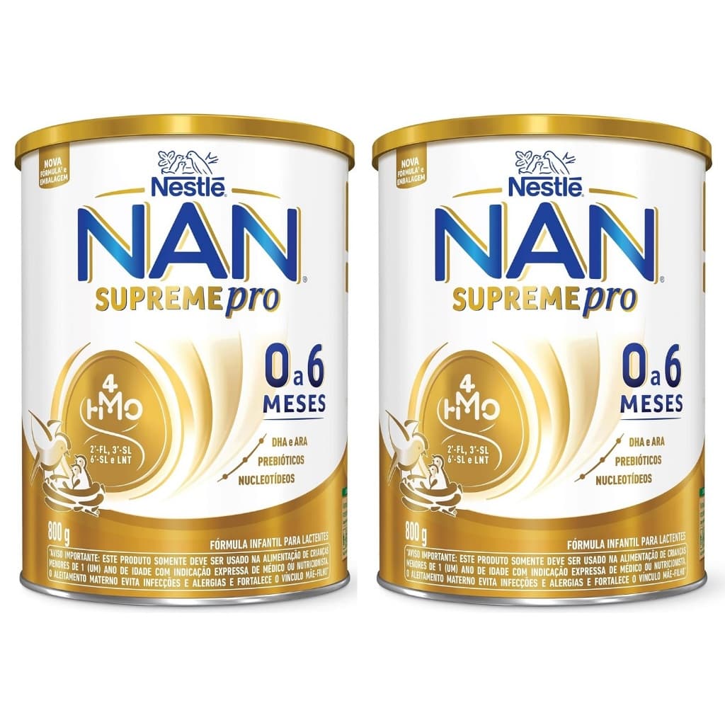 Kit 2 Latas NAN Supreme 0 a 6 Meses Fórmula Infantil 800g cada (AMARELO) EQ.1