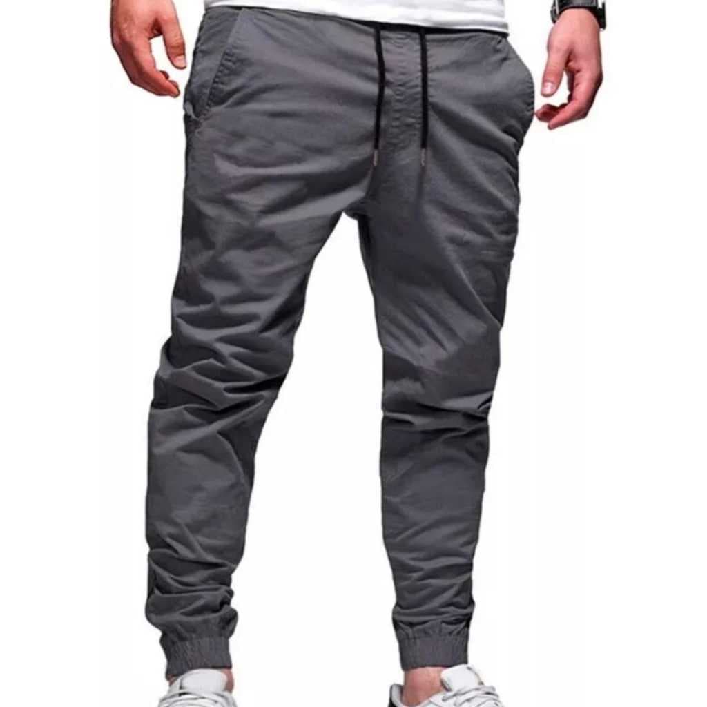 Calça Jogger Masculina Sarja Cinza Chumbo Com Lycra, Elastano