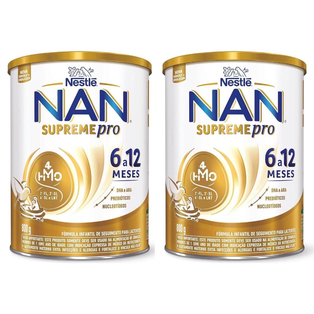 Kit 2 Latas NAN Supreme Pro 800g 6 a 12 meses (AMARELO) EQ.1