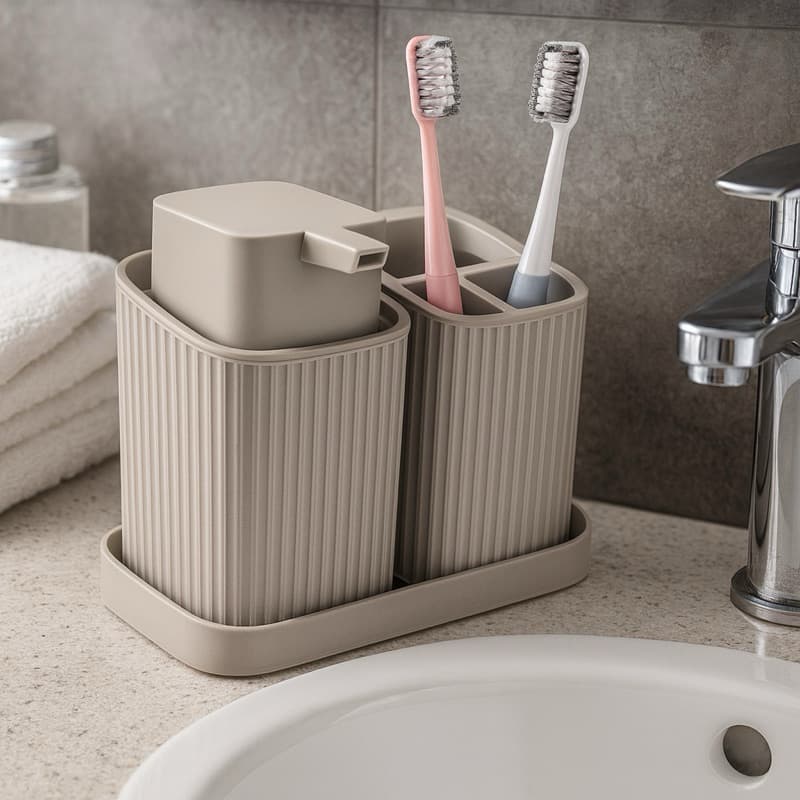 Kit 2 Acessórios Para Banheiro Lavabo Duo Porta Sabonete Liquido Porta Escovas Com Bandeja Envio Imediato