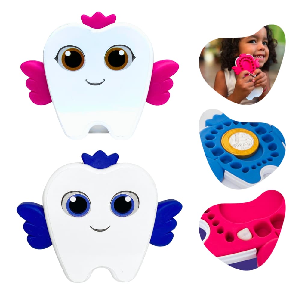 Kit 2 Unidades Porta dente de Leite Infantil com Porta Moedas e Aplicativo