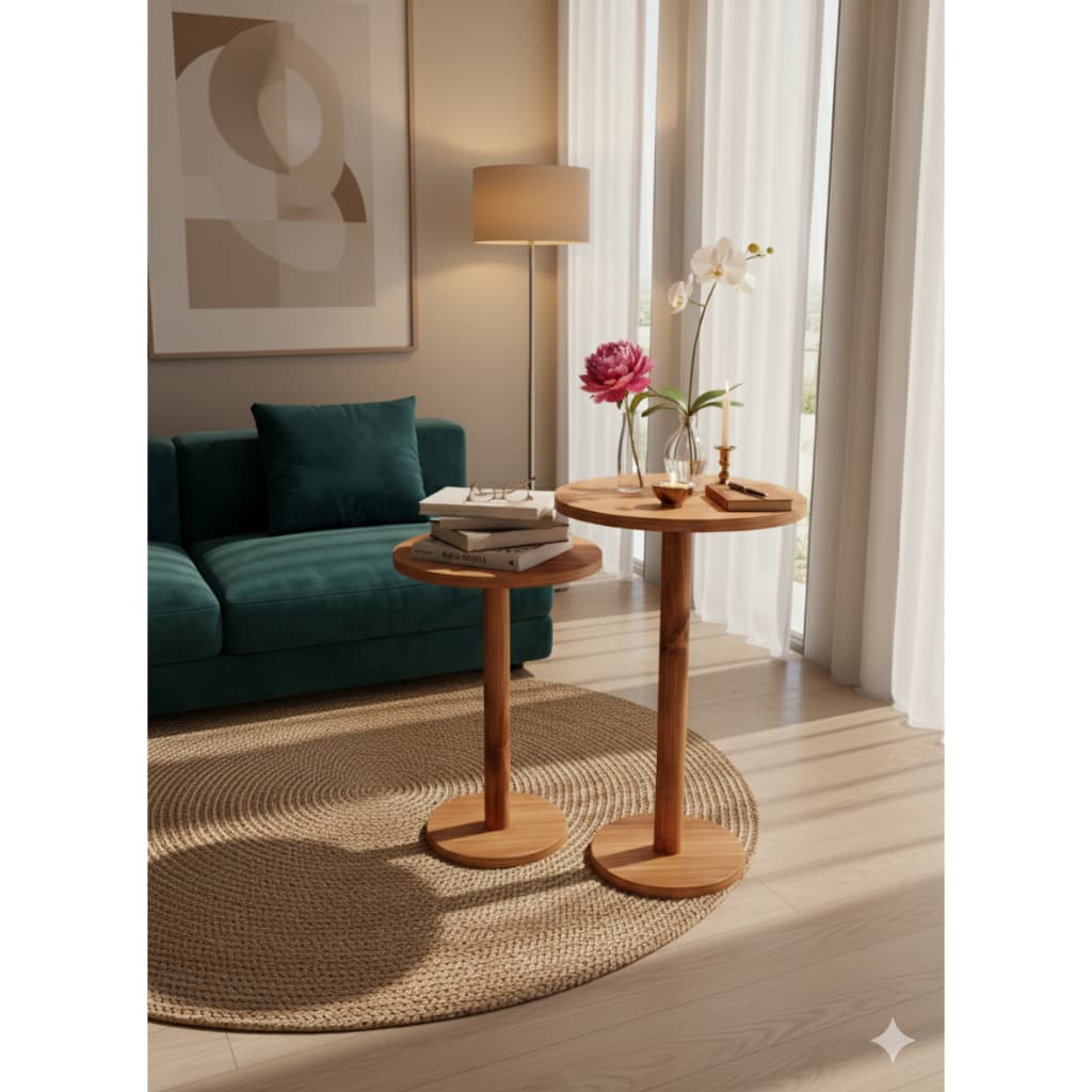 Kit Duas Mesas Laterais Monopés De Madeira 30 Cm - Mel