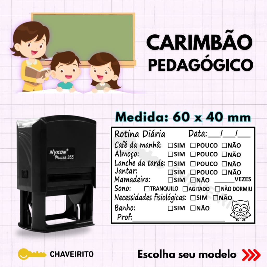 Carimbo Automático Grande para Professor – Visto, Rotina Diária, Produção de Texto (Nykon N355)