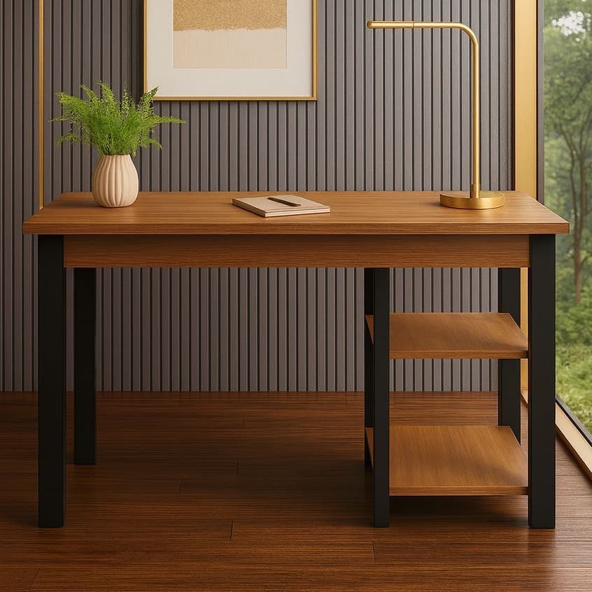 QUEIMA DE ESTOQUE - Escrivaninha Estilo Industrial c/ 2 Prateleiras - p/ Home Office e Escritório