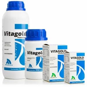 Vitagold Potenciado 20ml 50ml ou 250ml Vitagold para Aves Vitamina para Aves Equinos Suínos Cães