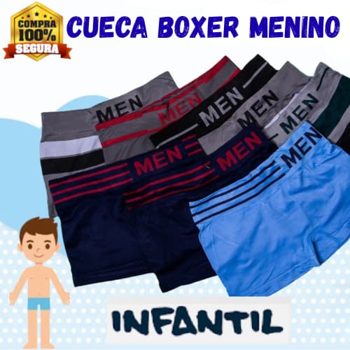 Kit Até 5 Cuecas Boxer Bebe Infantil Sem Costura Microfibra Menino ou Kit 3 Cuecas