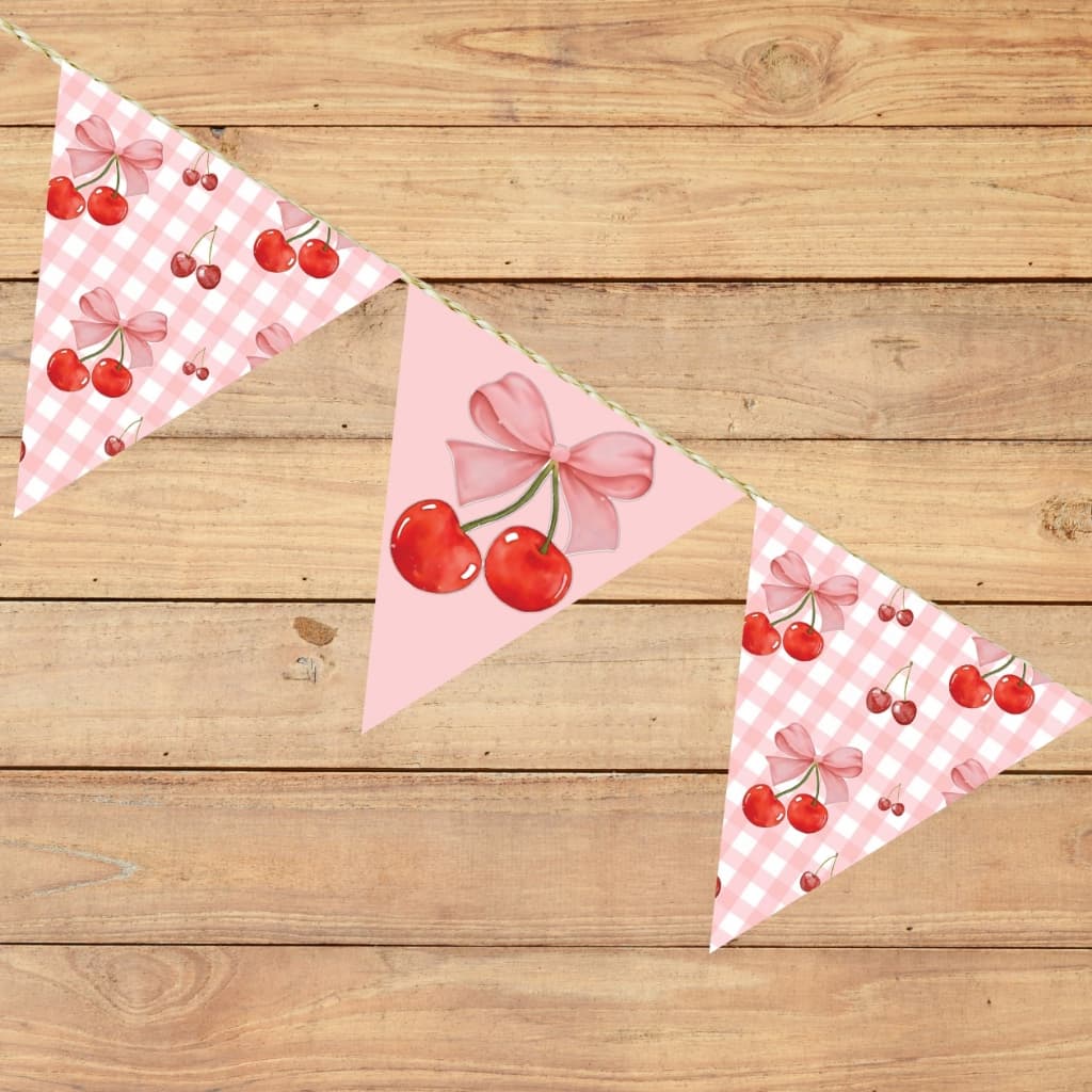 Bandeirola para Festas / CEREJA - 12 BANDEIRAS - Festa de Aniversário - Bandeirinha Mesversário