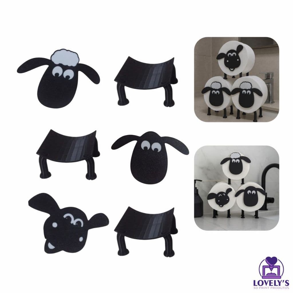 Suporte Decorativo Para Papel Higiênico Ovelha Shaun para Organização e Decoração de Banheiro - 3 peças