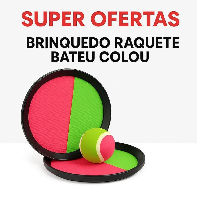 Brinquedo Raquete Bateu Colou - Kit com 2 raquetes + 1 Bolinha - Pega Bolinha - Divertido Presente Crianças