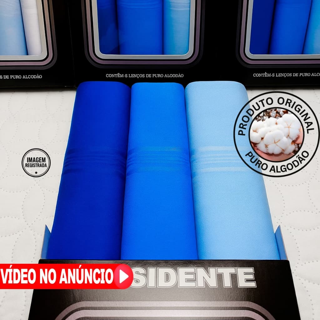 lenço masculino Puro Algodão de bolso Caixa c/ 3 Lenço  100% Algodão Presidente