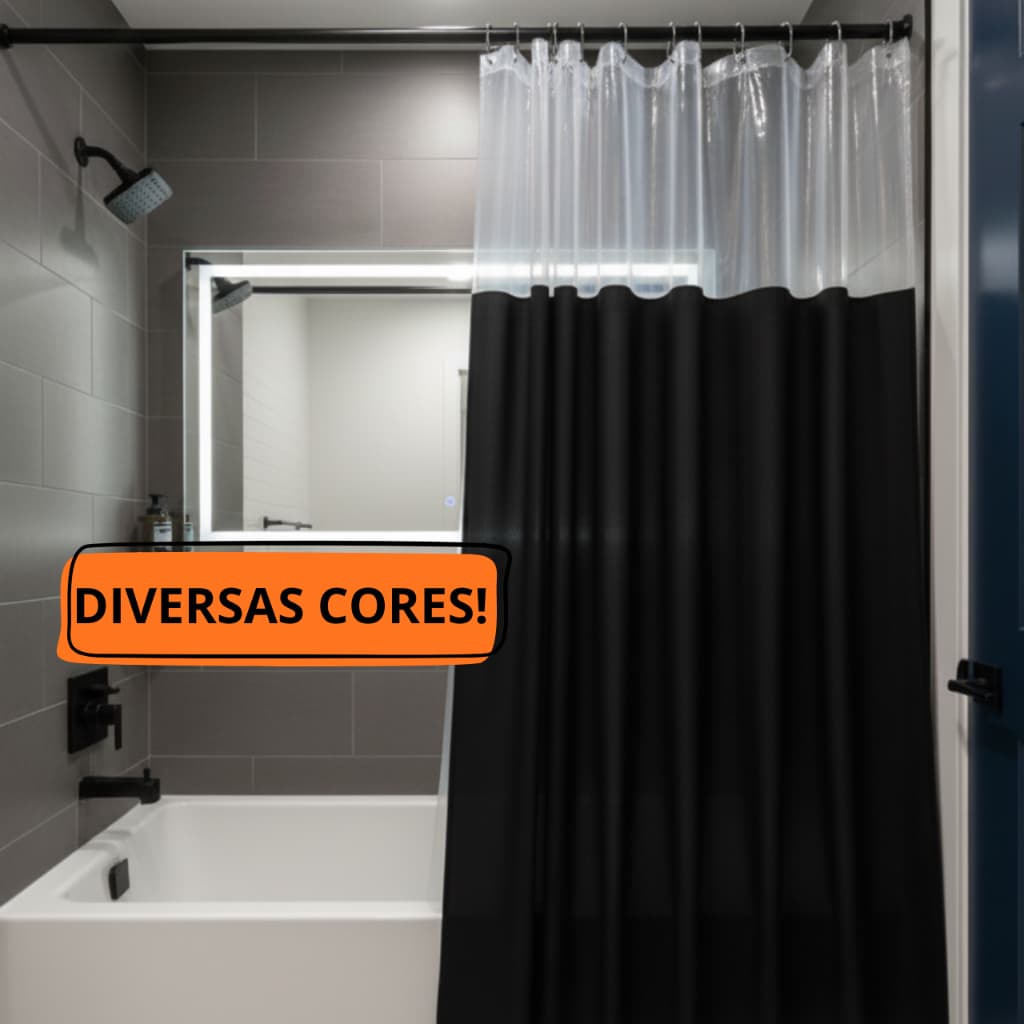 Cortina De Box Banheiro Lisa Com Visor Impermeável Antimofo