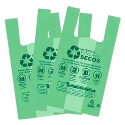 Sacola Plástica Super Reforçada 400 Unidades Biodegradável Verde Lei Prefeitura 30x40 38x50 48x55