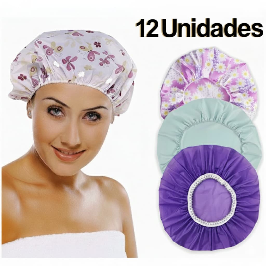 Kit 12 Toucas Para Banho Com Elástico Impermeável Hidratação Tintura Várias Estampas | Frete Grátis