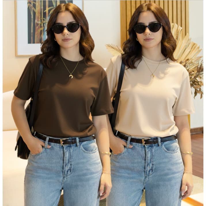 Kit 2 T-shirt Lisa Sem Estampa Feminina e Masculina 100% Algodão Camisa Unissex