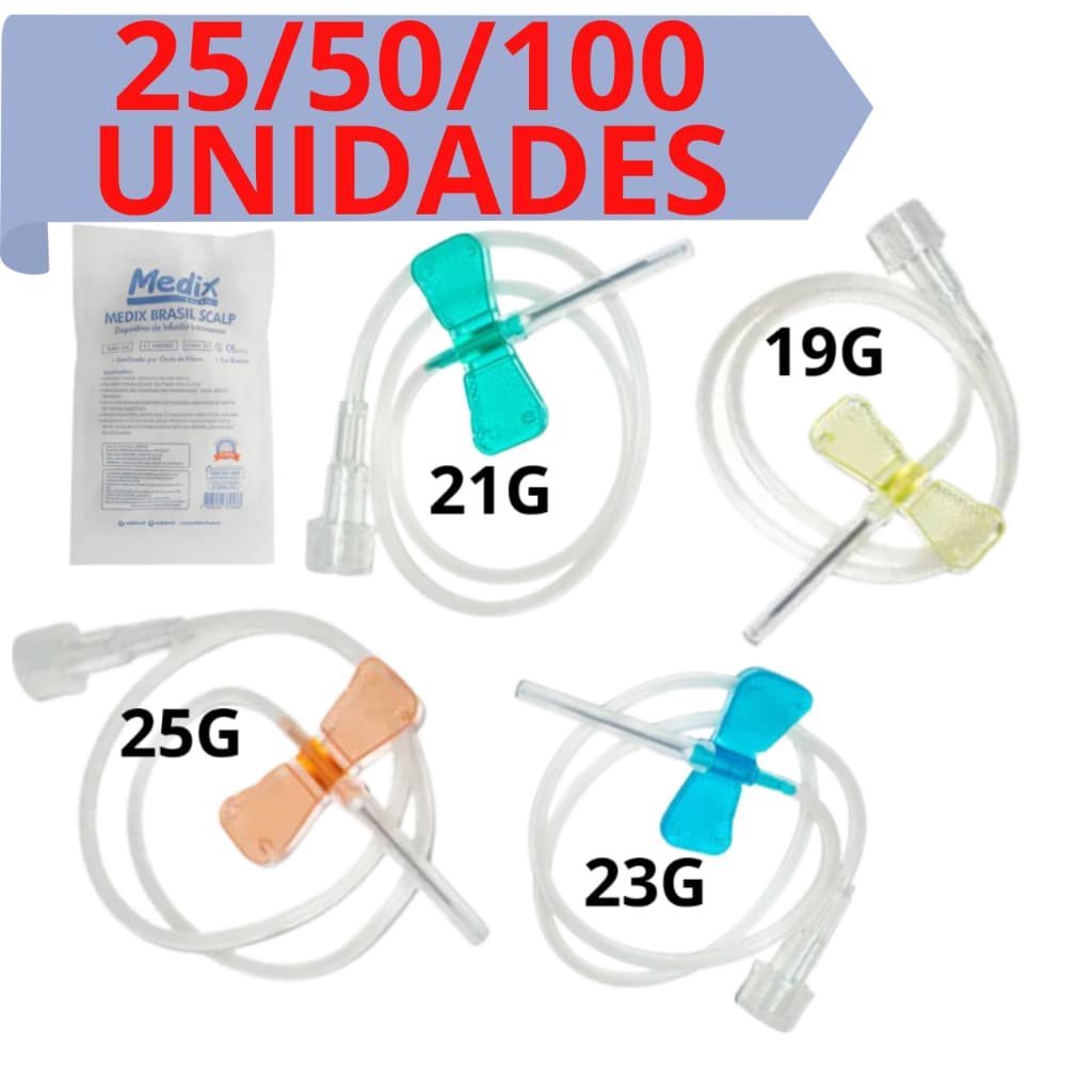 Scalpe Simples 19G/21G/23G/25G Medix 25/50/100 Unid - Medix