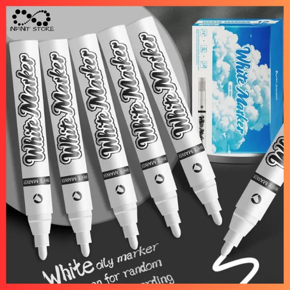 Kit Caneta Branca/Acrílica Esfumada Artística Marcadora Grossa 1mm Artes Tinta Branco Exterior