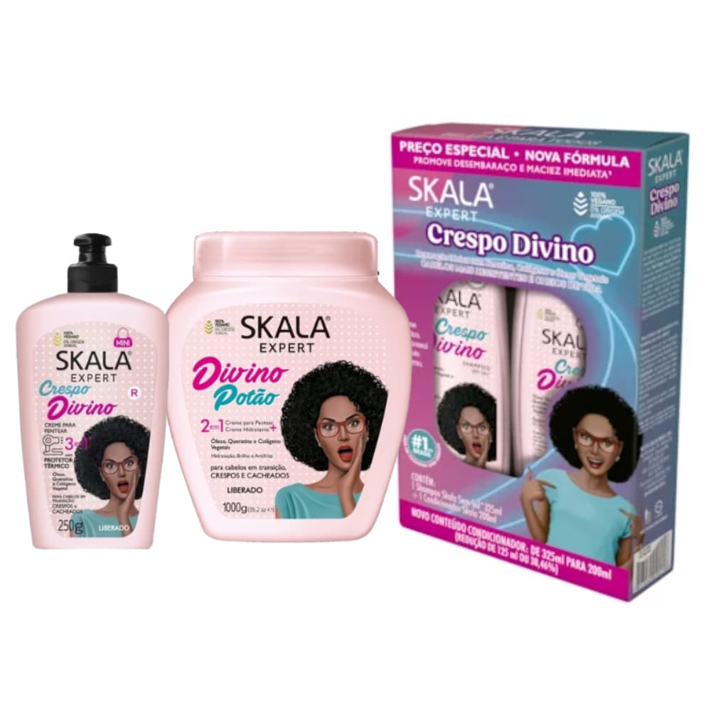 Kit Skala Crespo Divino Potão creme tratamento 1kg + shampoo 325ml e condicionador 200ml + creme pentear 250g