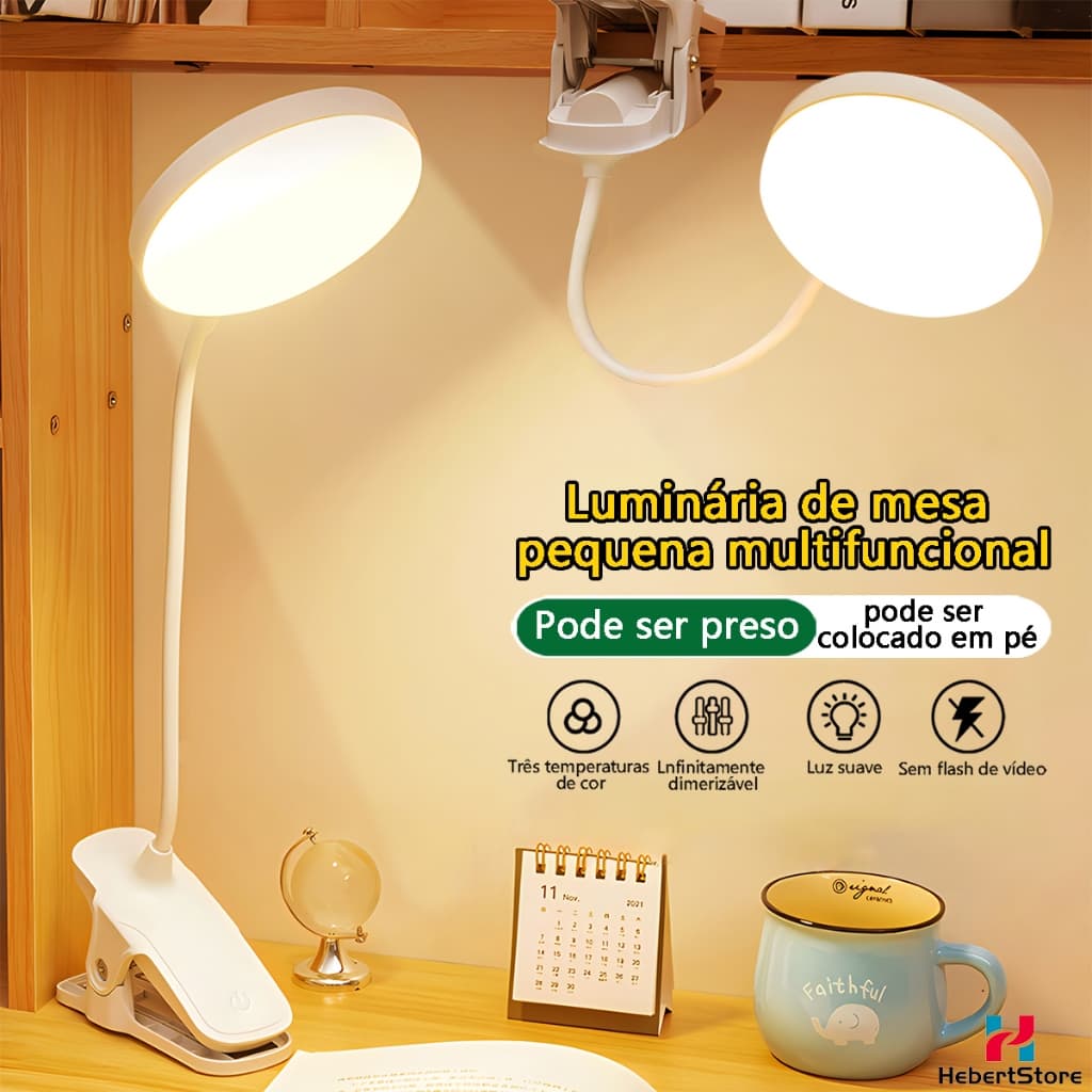 Luminária De Mesa Recarregável Portátil Leitura LED Lâmpada Cabeceira Removível
