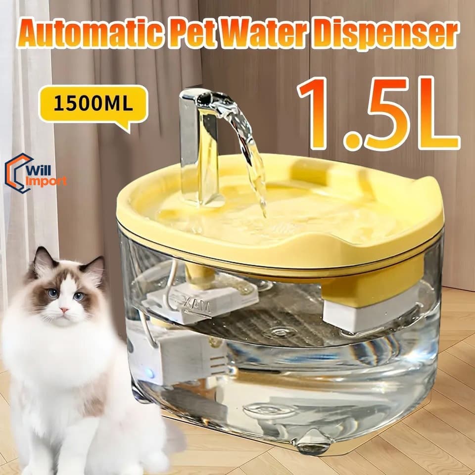 Bebedouro Automático para Gatos e Cães: Circulação de Água com Filtro de 1,5 Litro e Base Segura