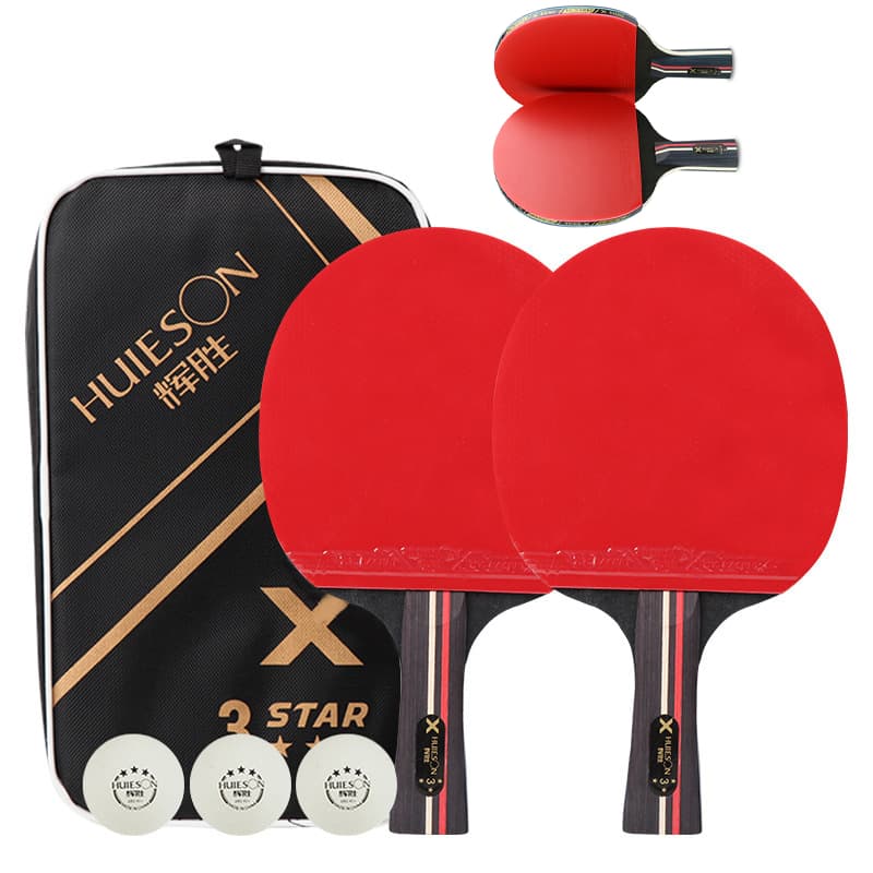 Kit Profissional Raguete Ping Pong 3 Estrelas – 2 Raquetes de Madeira Alta Elasticidade + 3 Bolas, Ideal para Iniciantes