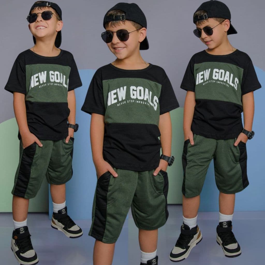 Conjunto Infantil Menino Juvenil Estiloso Verão Lançamento Camisa 100% Algodão e Bermuda Veste Do 2 Ao 12 anos