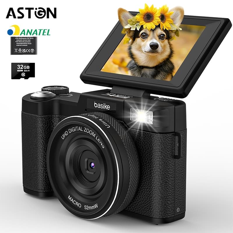 Astgn X BasikeCâmera Digital Basike  5K, 64MP Tela Dupla, Flash Retrátil, Foco Automático