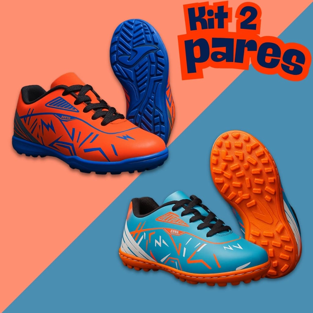KIT 2 Pares Chuteira Futsal Infantil Masculina Escolar Salão Society Leve Confortável Reforçada28-33