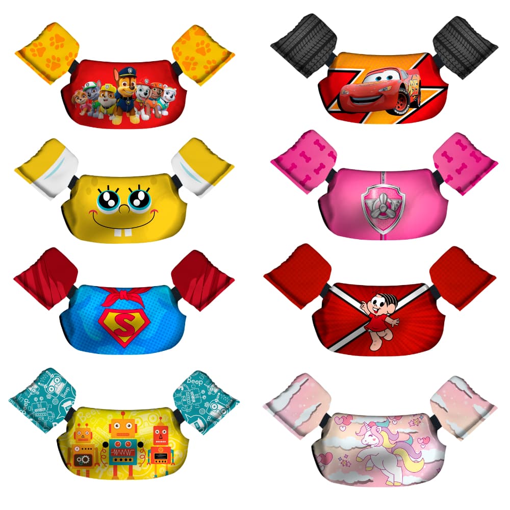 Colete Boia De Braço e Peito Salva Vidas Piscina Verão Praia Infantil Kids Tema Vários Modelos Menino Até 25kg Não Fura