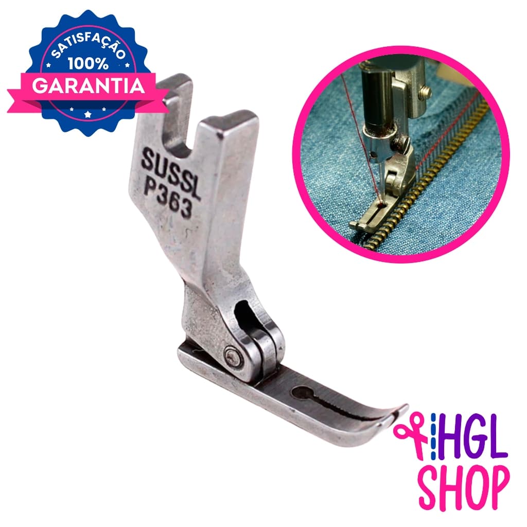 Calcador Sapata Pregar Ziper Central P363 Estreito p/ Máquina de Costura Reta Industrial