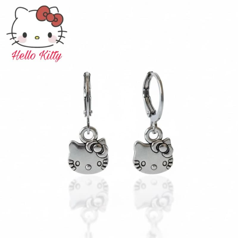 Brincos mini Hello kitty fofa prateado sanrio fecho ou pino aço inox