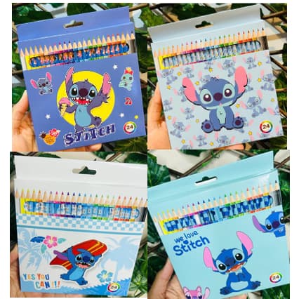 Lápis De Cor Stitch 24 cores Material Escolar Lilo & Stitch Unidade Desenho Animado Geek Filme