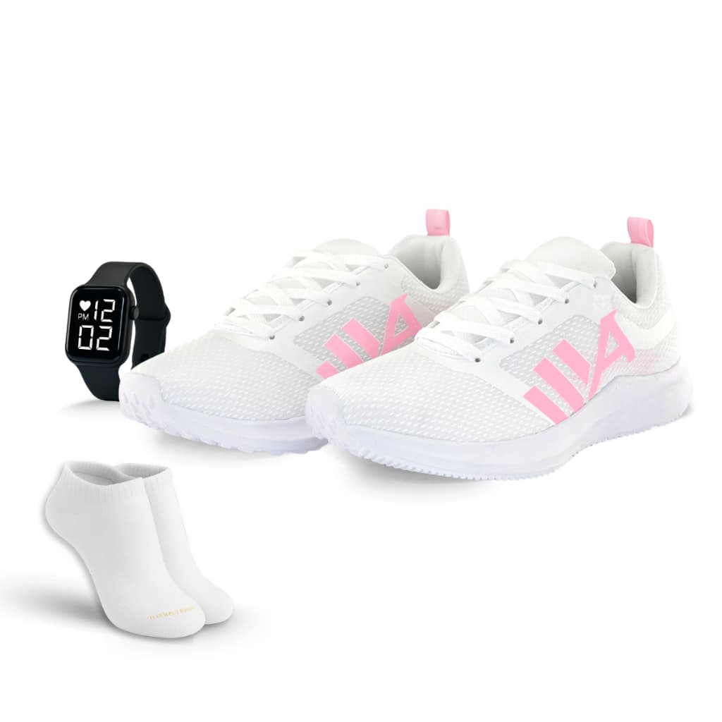Kit Tênis Esportivo Feminino Leve Macio Trabalho Dia a Dia Treinos+Relógio Digital + Meia